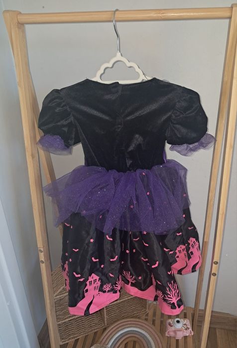 Czarownica 98 przebranie bal 3 halloween sukienka tiul czarna różowa