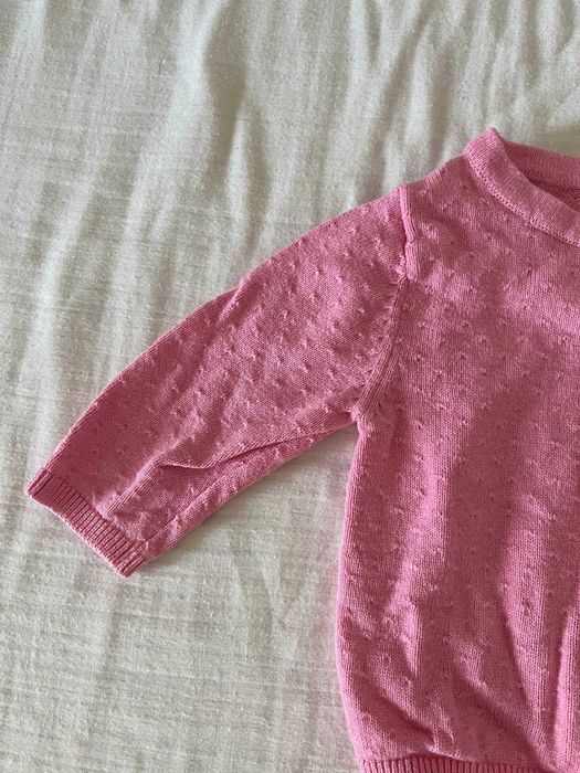 Casaco de malha rosa com pontos rendados e botões, bebé, 0 meses