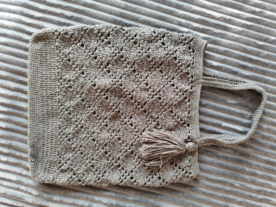 Szara ozdobna duża torba handmade ręcznie robiona na szydełku