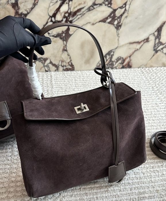 Сумка Balenciaga Rodeo Chocolate Silver замша | шоколадна | срібна