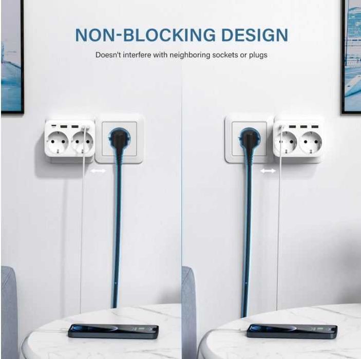 Tomada de parede dupla com USB e USB Type-C