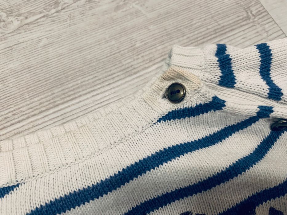 H&M r. 80 sweter sweterek marynarski w paski z kotwicą biały granatowy