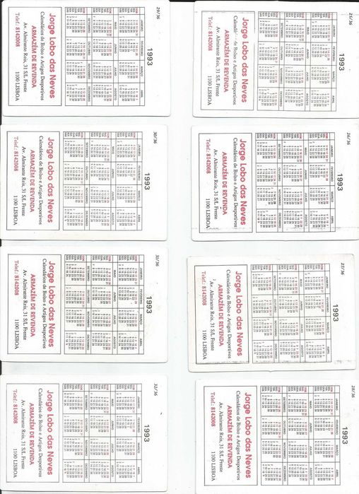 Colecção completa de 36 calendários de bolso numerados.