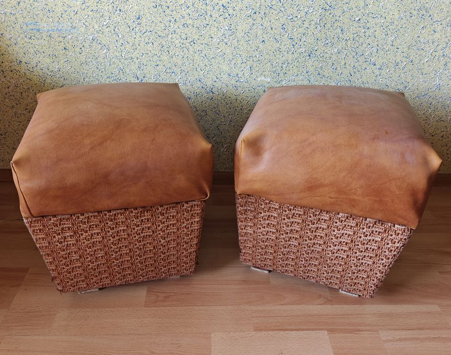 Pufy ze schowkiem PRL Vintage Retro - 2 sztuki Kieleckie Fabryki Mebli
