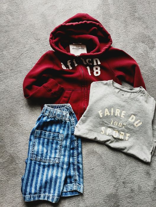 Zestaw bluza Abercrombie spodenki koszulka H&M 122/128