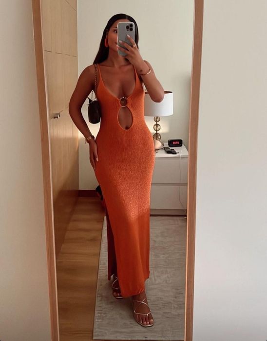 Vestido laranja, para festa / eventos