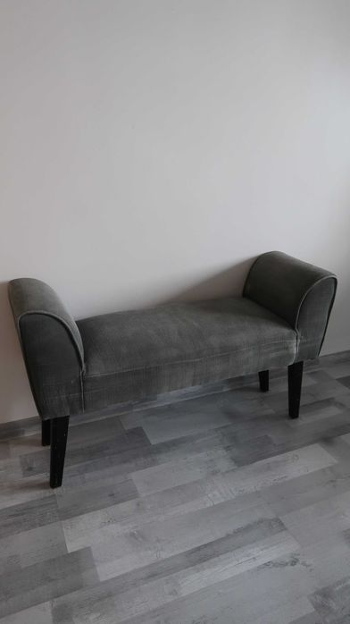 Ławeczka ławka pufa z oparciami jasnoszara 91x31x41/53cm