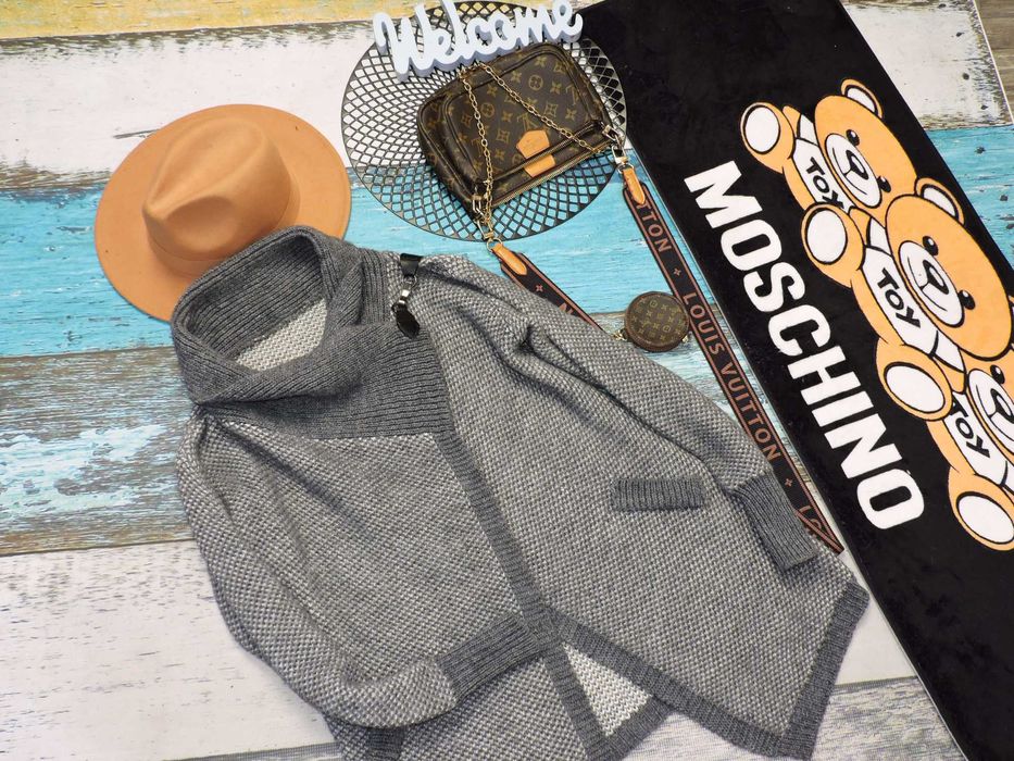 Italy włoski kardigan klamra pasek wełna aplaka M/L