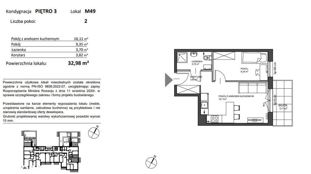 Nowe dwa pokoje z balkonem w nowym bloku z windą o garażem. Do odbioru