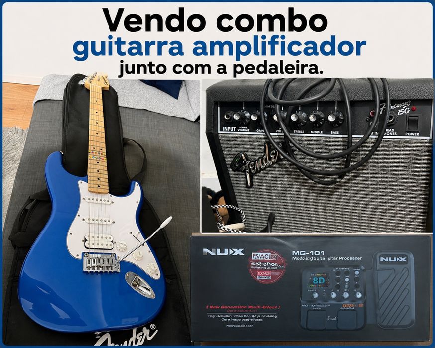 Kit guitarra + amp e pedaleira de efeitos