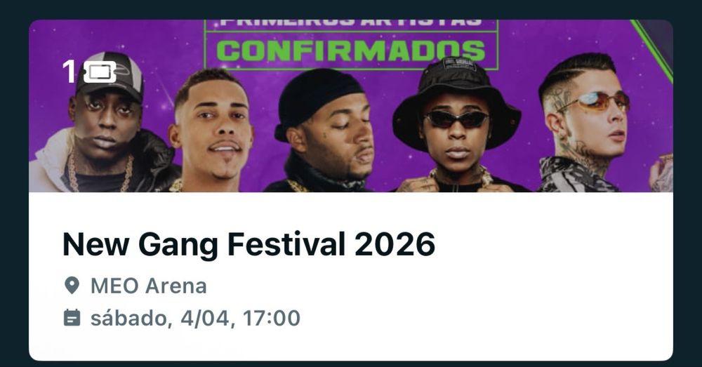 Bilhete new gang 2026, meo arena lisboa, 4 de abril