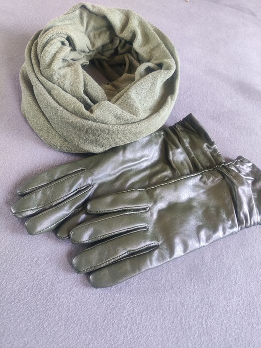 Rękawiczki Ala skórzane khaki wiosenne