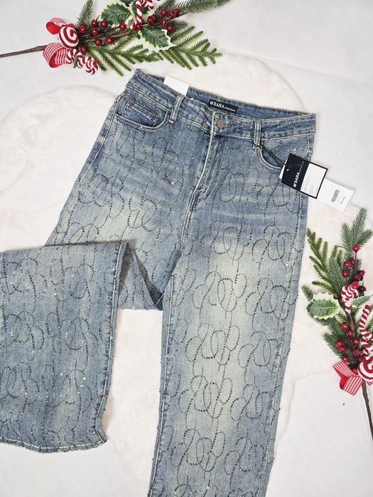 Zjawiskowe Jeansy szwedy Biżuteryjne Cyrkonie błyszczące kryształki lu