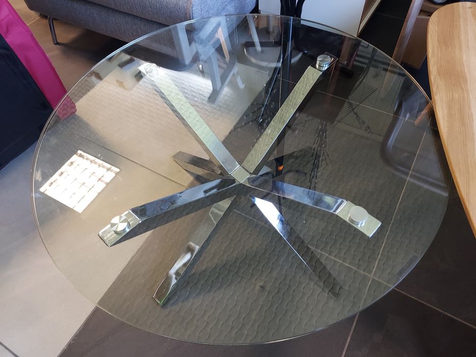 Stolik kawowy ława okrągły szkło 82cm + stal chromowana NOWY