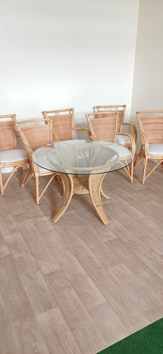 Zestaw 6 krzeseł wiklinowych ratanowe boho naturalne rustykalne stół