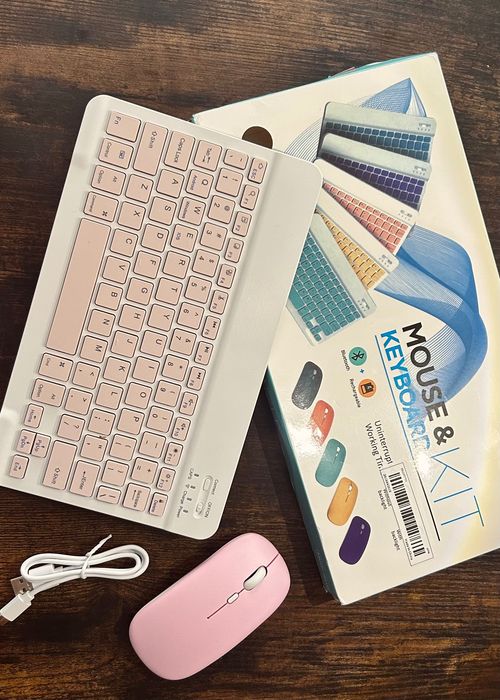 Teclado e Rato Bluetooth Portátil Rosa
