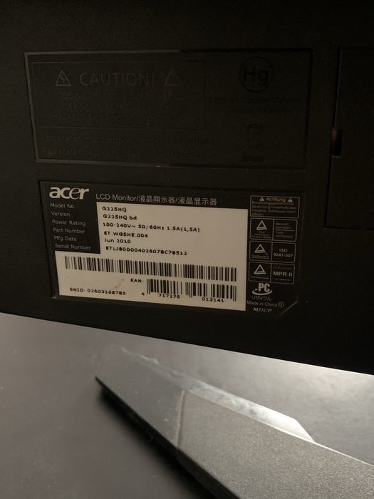 Acer G225 HQ Monitor, 60 Hz, 21.5 Inches64298890496513123