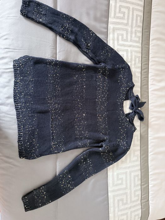 Camisola Springfield XS Azul Marinho Lantejoulas Douradas Laço Costas
