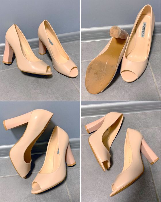 Женская обувь: бежевые туфельки; туфли на каблуке; лодочки 39 размер