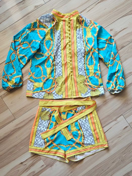 Wzorzysty komplet letni dwuczęściowy boho łańcuchy S 36