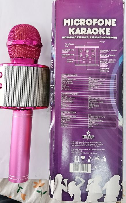 MICROFONE MULTIFUNÇÕES SEM FIOS_Conectividade_Bluetooth de Karaokê_Portátil._USB_SD_MP3_Cor ROSA_Caixa de Som_Youtuber