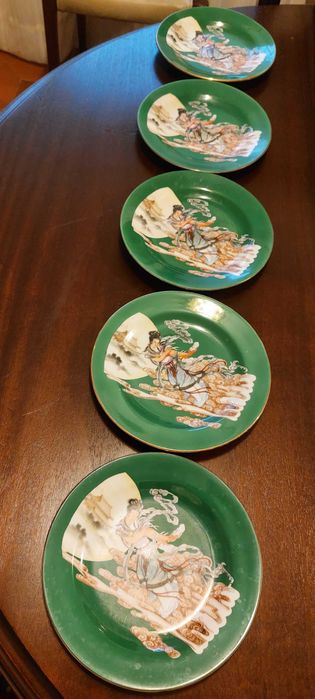 Cknjunto de 5 pratos chineses, Deusa da Lua, grande detalhe