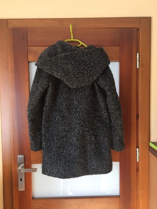 Płaszcz wełniany S onlywełna gruby płaszcz duży kaptur oversize