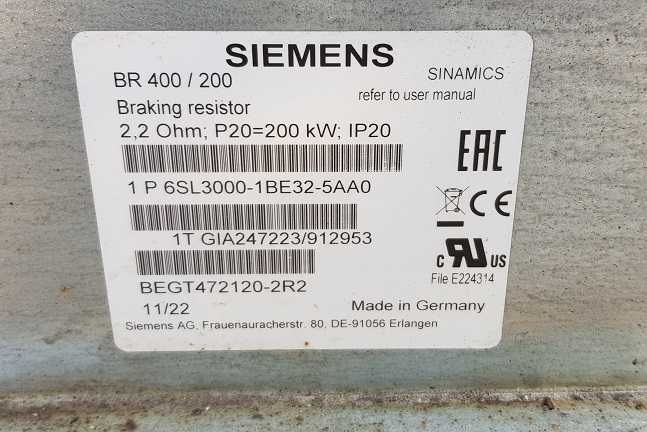 Rezystor hamulcowy SIEMENS 6SL3000-1BE32-5AA0 do napędów 22r.