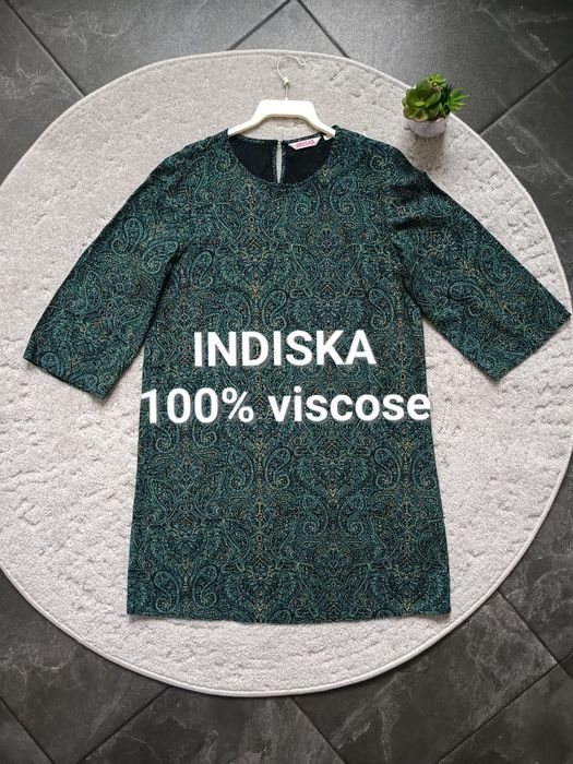 Sukienka Indiska, rozmiar S, 100% wiskoza, zielony paisley viscose but