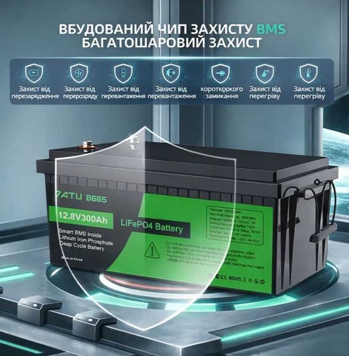 Акумулятор 300 Ah літій-залізо-фосф батарея BMS Datouboss lifepo4 12 V