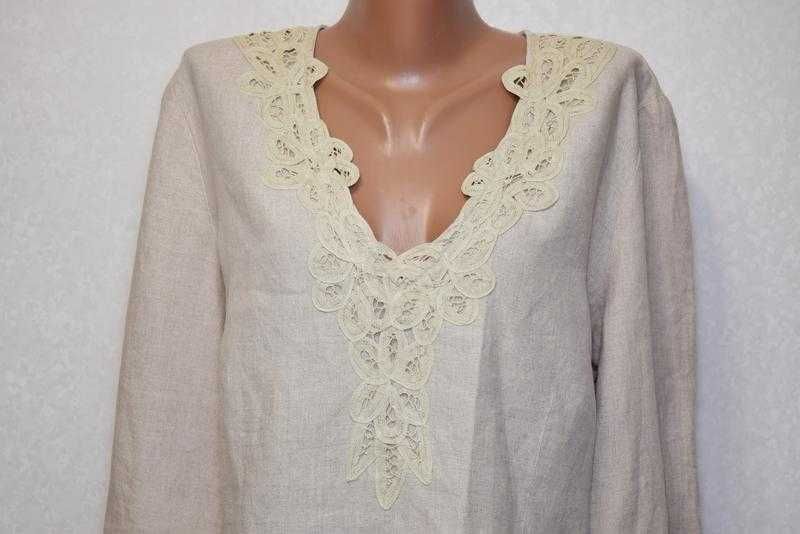 Блуза льняна з коттоновим мереживом на грудях льон коттон бавовна