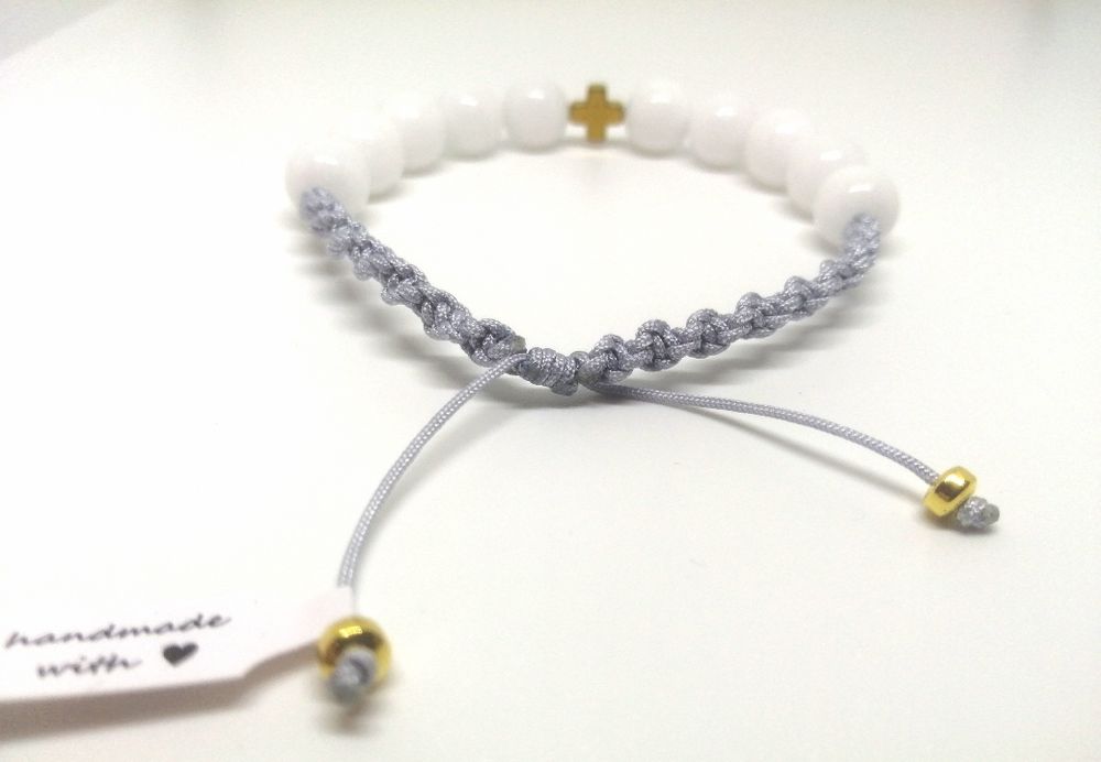 Różaniec bransoletka damski agat biały