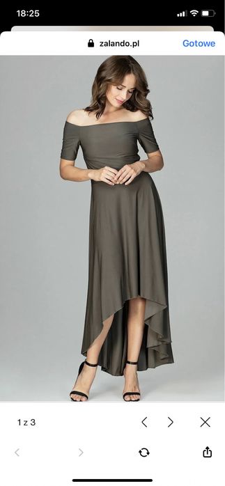 Asymetryczna sukienka odkryte ramiona midi długa piekut zara