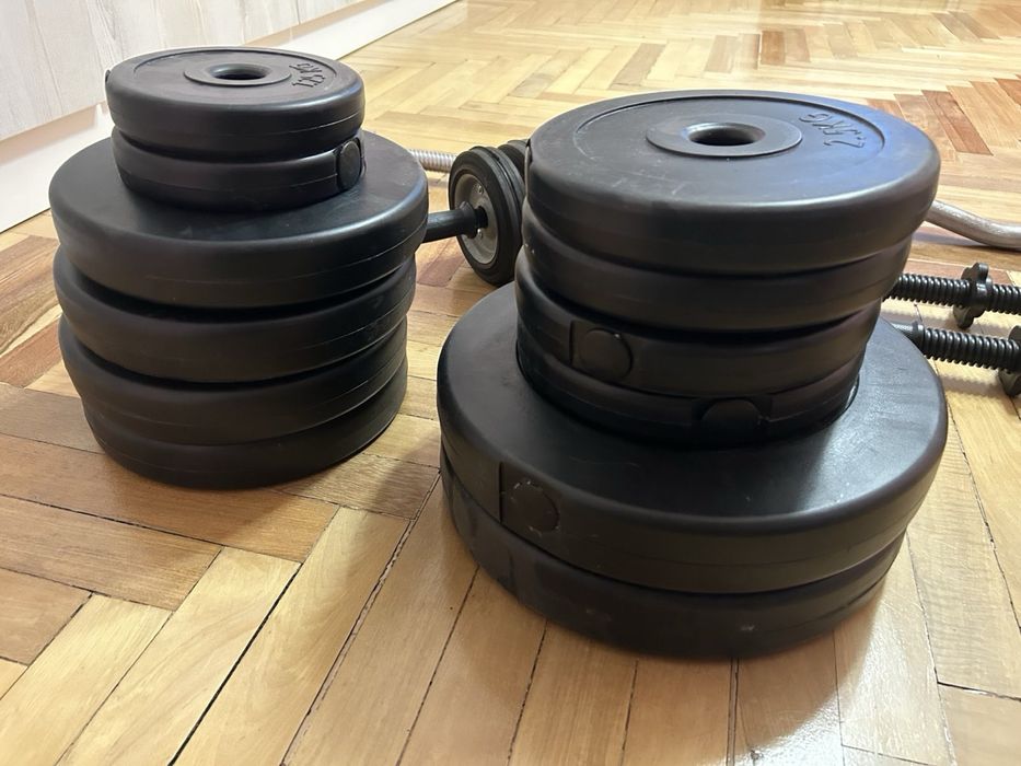 Комплект  Гиря 16 кг.  Гантели + Штанга розбірні з млинцями та ролик