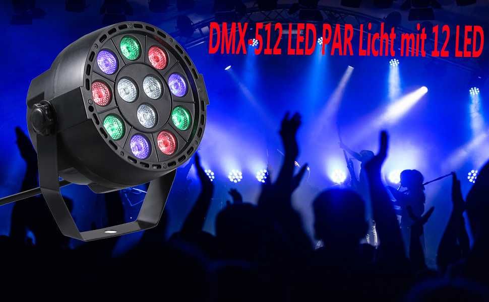 4x Oświetlenie sceniczne Światła dyskotekowe imprezowe 12LED RGB DMX