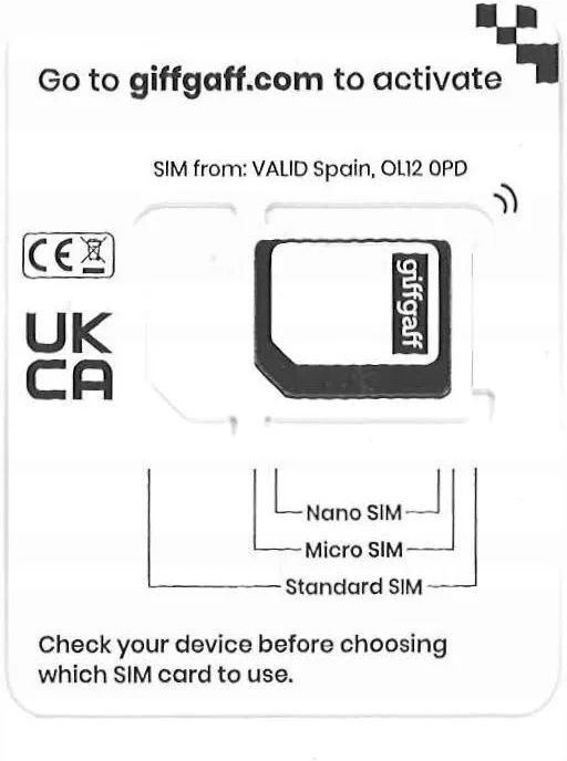 Karta sim giffgaff UK