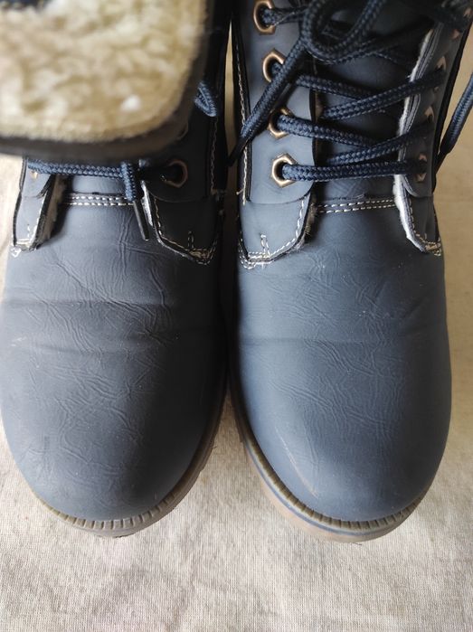 Buty zimowe ocieplane trapery damskie granatowe ciepłe futerko 37/23,5
