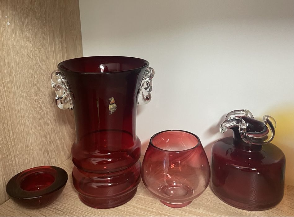 Szkło Huta Tarnowiec wazon prl kolorowe zestaw