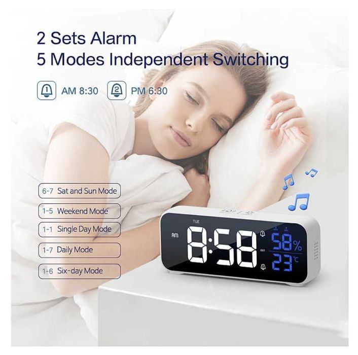 Cyfrowy budzik LED z funkcją drzemki lustrzany na USB