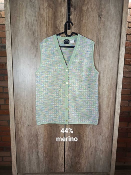 Kamizelka paselowa kolorowa 44% merino bezrękawnik