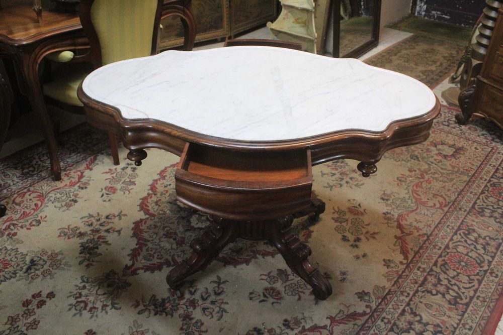 Stół eklektyczny 2 szufladki - blat marmur - Gryfino