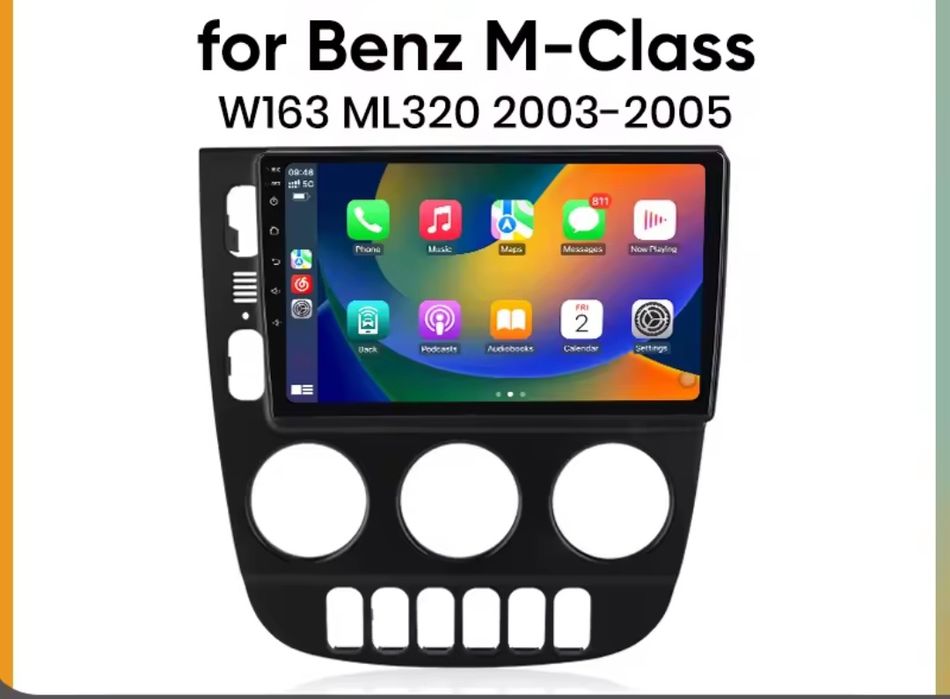 Rádio Android 9" Mercedes W163 (ML320) c/ CarPlay e GPS 2/32GB NOVO