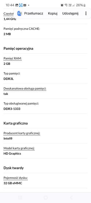 Intel Compute Stick Atom x5-Z8300 2GB Ram 32GB dysk, W10