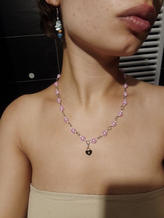 Naszyjnik handmade różowe koraliki
