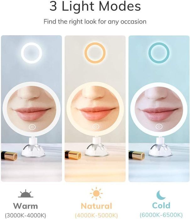 Lusterko Kosmetyczne LED Podświetlane 3 Barwy 10X Regulacja Jasności