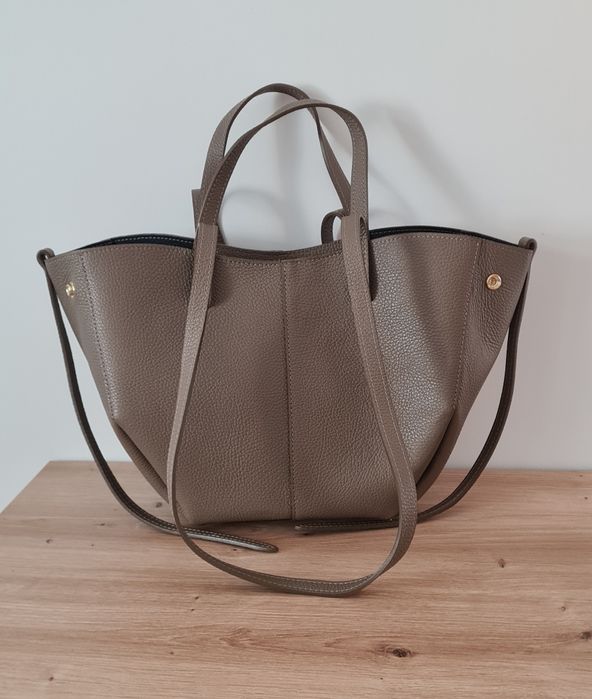 Torebka shopper włoska Borse in Pelle skóra taupe beż
