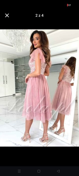 Sukienka tiulowa Loola MIDI pudrowy róż