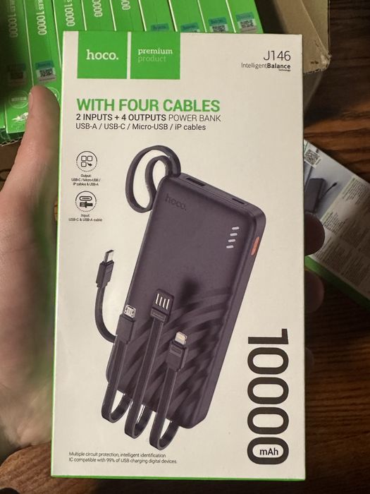 HOCO J146 10000mAh 2A 4 cables USB+Type-C Black