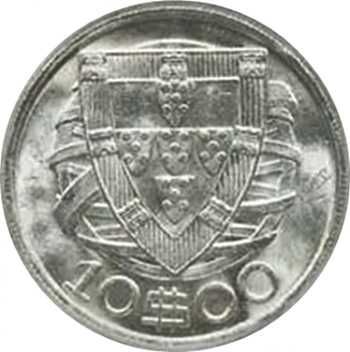 Moeda de Prata - Portugal, 10 Escudos 1948 FDC