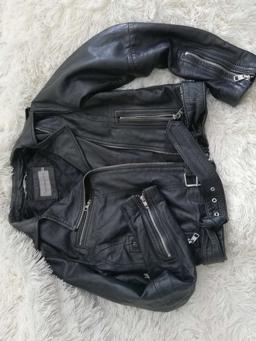 ramoneska skórzana Calvin Klein xs s 36 czarna 100% skóra owcza